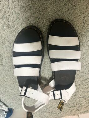 Dr. Martens Kids White Triple-Strap Sandals with Black Sole